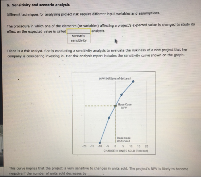  6. Sensitivity and scenario analysis Different techniques for analyzing project risk