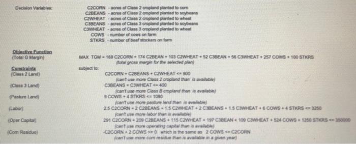  In the Excel LP model, explain what is meant by the