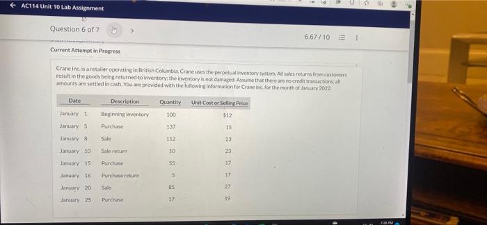  + AC114 Unit 10 Lab Assignment Question 6 of 7 6.67/10