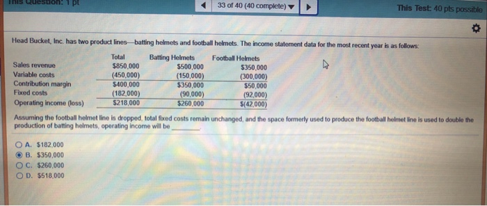  | 3? of 40 (40 complete) ? This Test: 40 pts