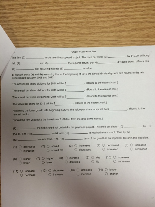 Course: FIN 320 Fall 2016 ate: 10/2/16 Assignment: Chapter 7 Case 1.
