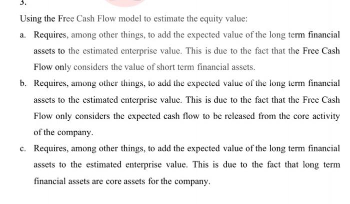  3. Using the Free Cash Flow model to estimate the equity