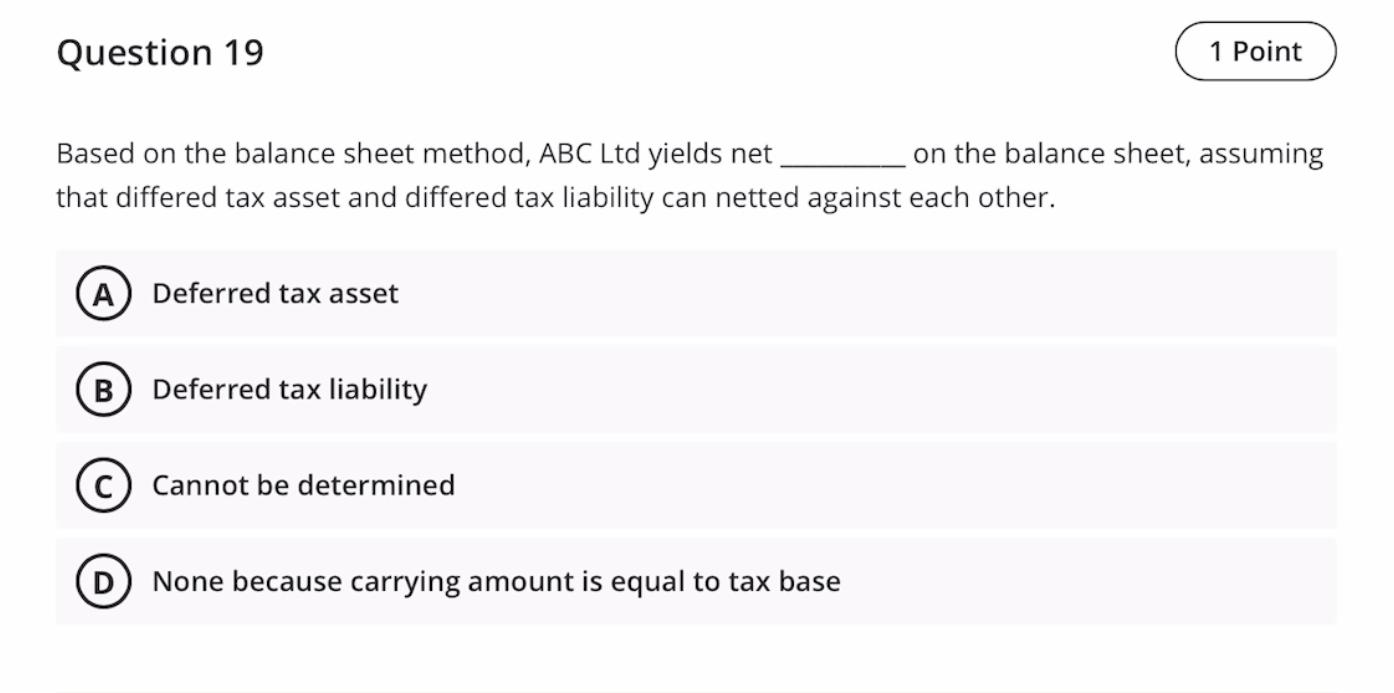  Based on the balance sheet method, ABC Ltd yields net on