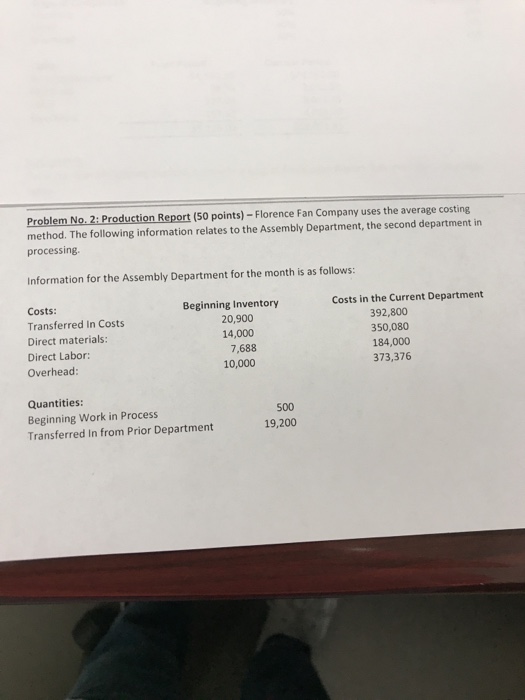  Can someone please help me with this? Problem No. 2: Production