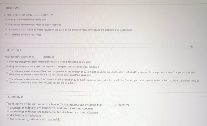  QUESTIONS In non-statistical sampling Chapter 10 the auditor determines sample size