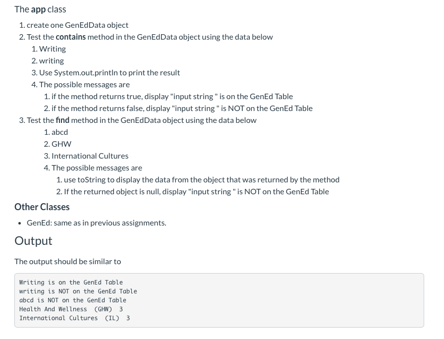 ArrayList of GenEd objects . Create 9 objects and add them to