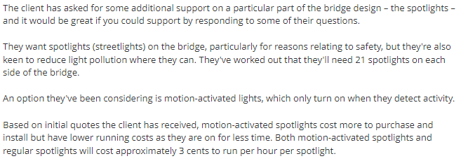  The client has asked for some additional support on a particular