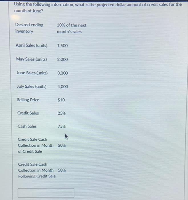 Using the following information, what is the projected dollar amount of