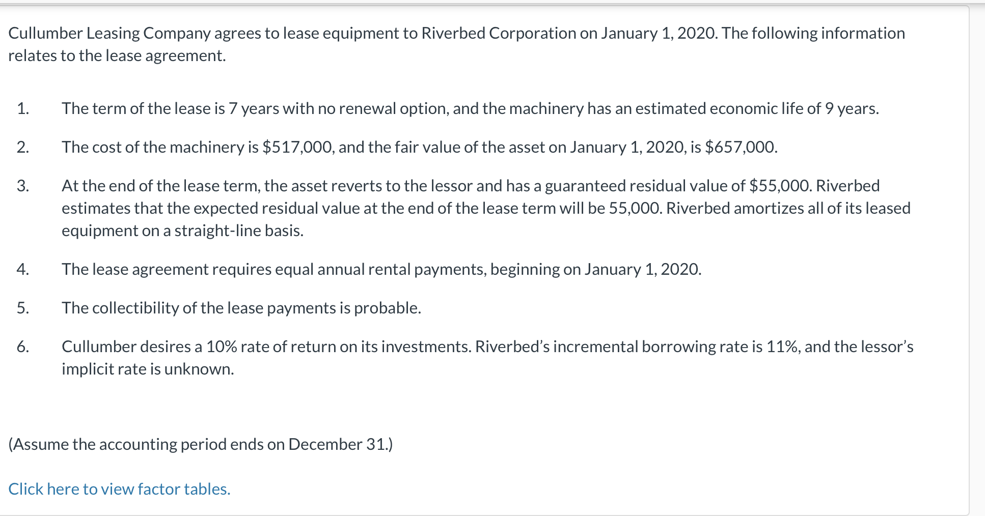 I need help with part F Please see below Cullumber Leasing Company
