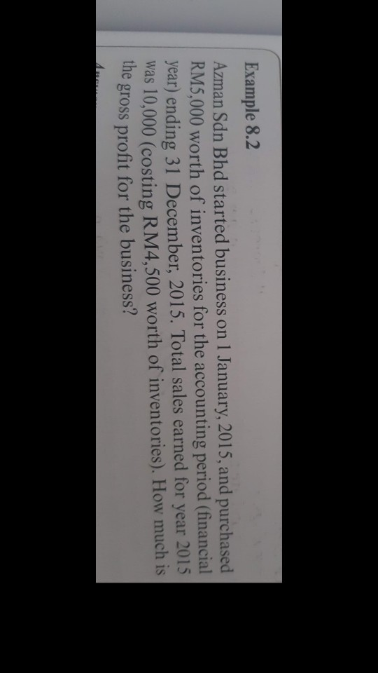 Example 8.2 Azman Sdn Bhd started business on 1 January, 2015,