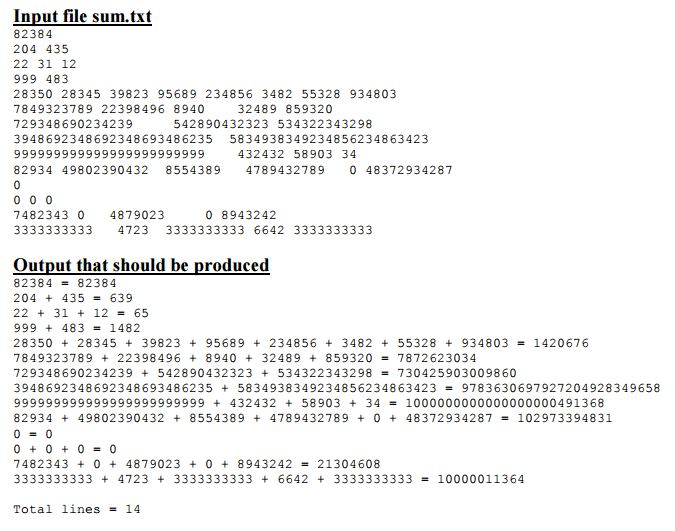 SUBMIT SumBigInts.java I change to the following specifications that will be strictly