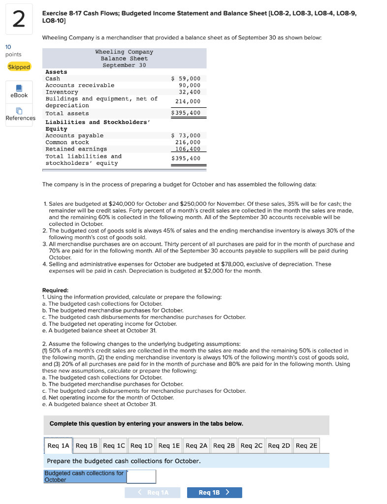  Exercise 8-17 Cash Flows; Budgeted Income Statement and Balance Sheet (LO8-2,