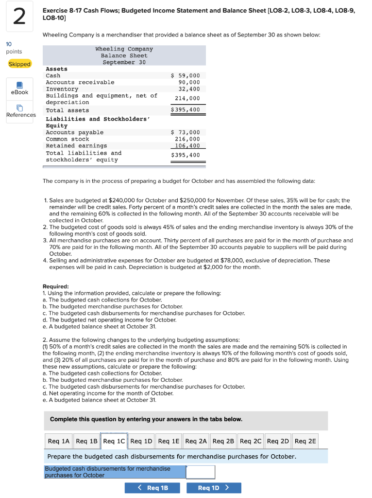 balance sheet as of September 30 as shown below: points Skipped $