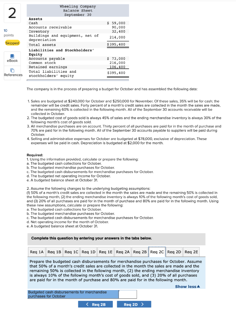 company is in the process of preparing a budget for October and