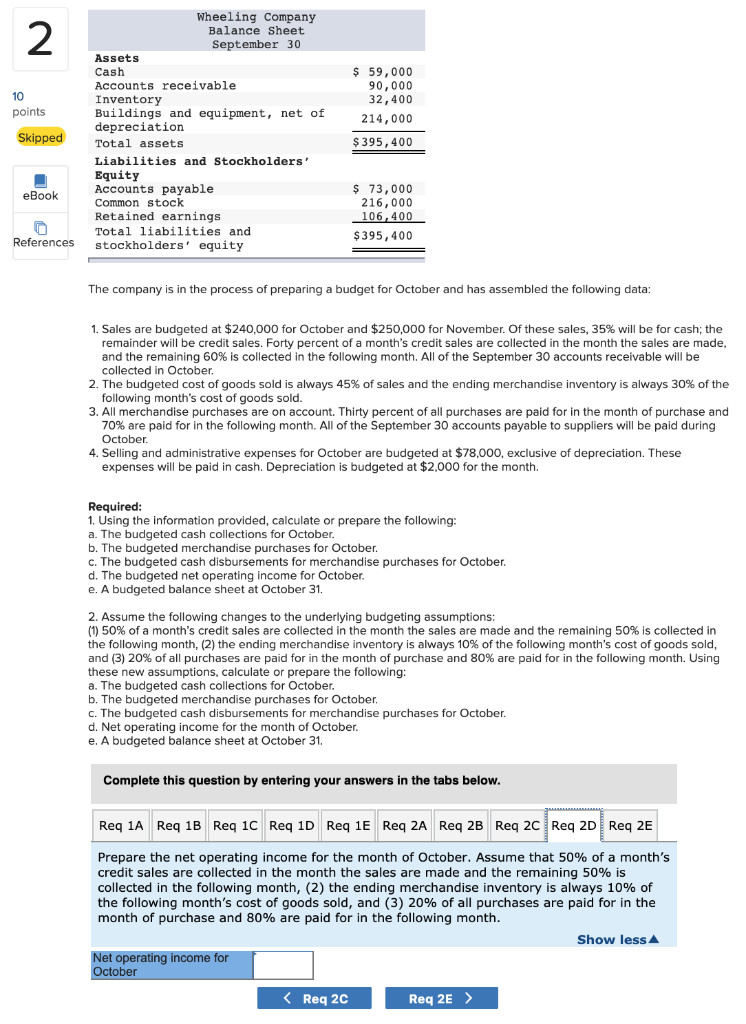 has assembled the following data: 1. Sales are budgeted at $240,000 for