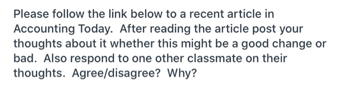  Please follow the link below to a recent article in Accounting