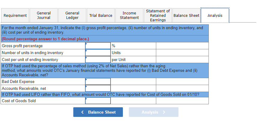 sell inventory at $120 per unit. OTP's January 1 inventory balance consists