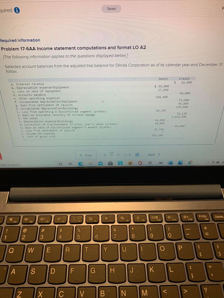  Saved quired Required information Problem 17-6AA Income statement computations and format