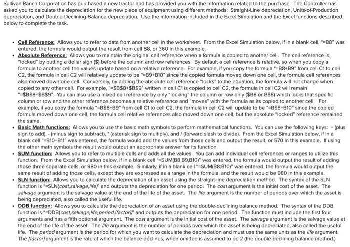  please give formulas for each cell! thank you Sullivan Ranch Corporation