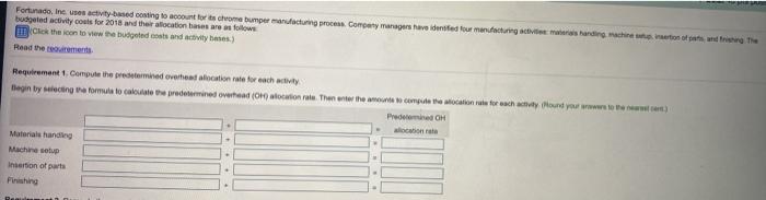 manufacturing process. Company managers have identified four manufacturing activities material handing machine