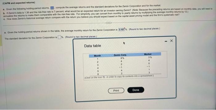  (CAPM and expected returns) A. Given the holdre-perad returns shown in
