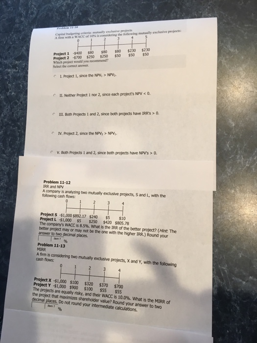  Which project would you recommend? Select the correct answer Project 1