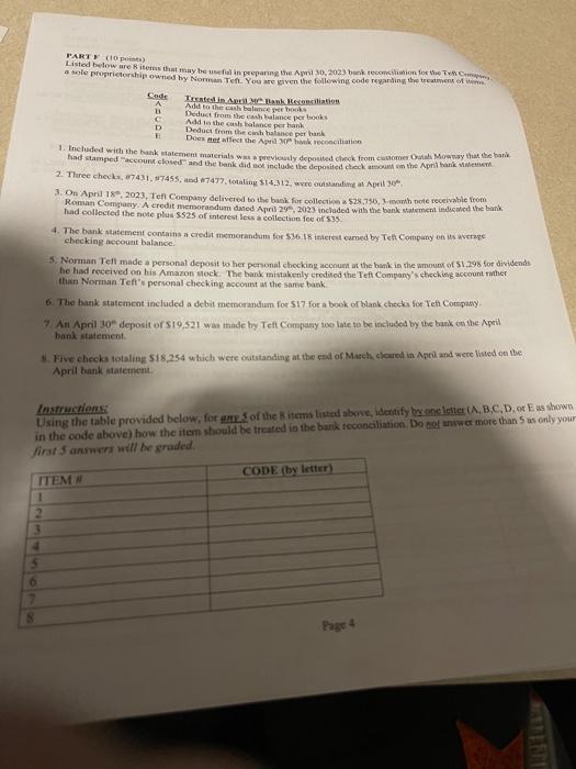  PART E (10 points) 2. Three check, 87431 , 1r7455, and