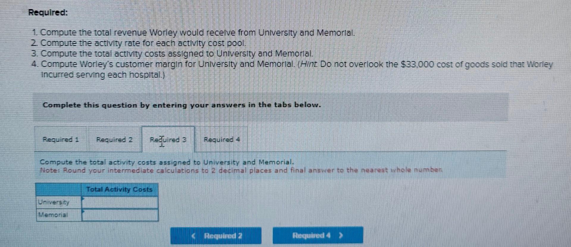 rate for each activity cost pool. 3. Compute the total activity costs