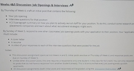  Weeks 4&5 Discussion: Job Openings & Interviews At By Thursday of