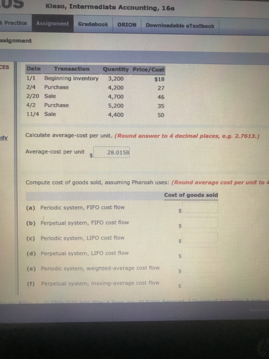  US Klaso, Intermediate Accounting, 16e Practice Assignment Gradebook ORION Downloadable eTextbook