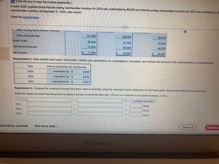 In early 2026, auditors found that the ending merchandise inventory for 2023