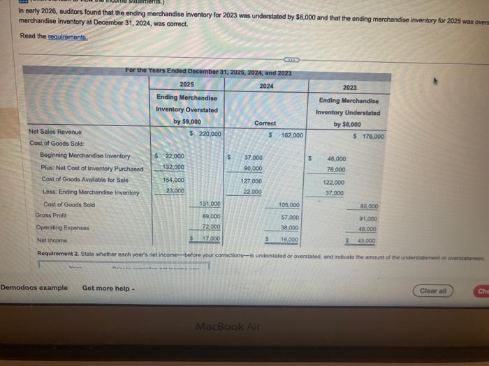 was understated by $8,000 and thet the anding merchandise imventory for 2025