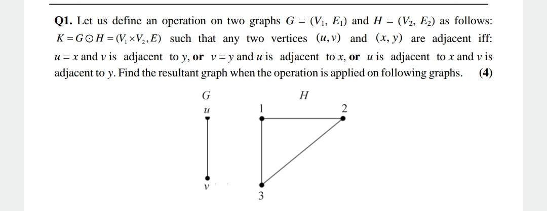  Q1. Let us define an operation on two graphs G=(V1,E1) and