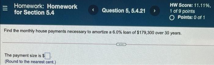 Homework: Homework for Section 5.4 Question 5, 5.4.21 HW Score: 11.11%,