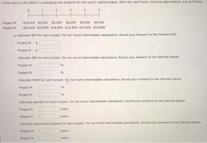  A firm with a 14% WACC is evaluating two projects for