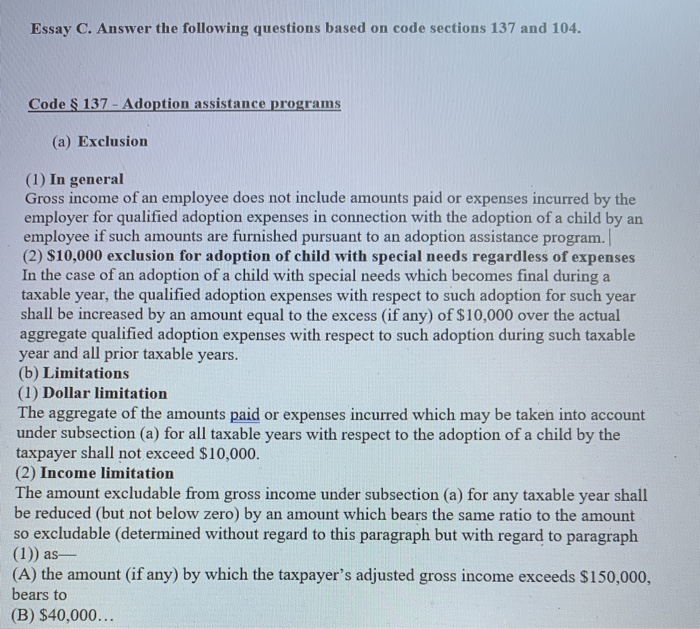  Essay C. Answer the following questions based on code sections 137