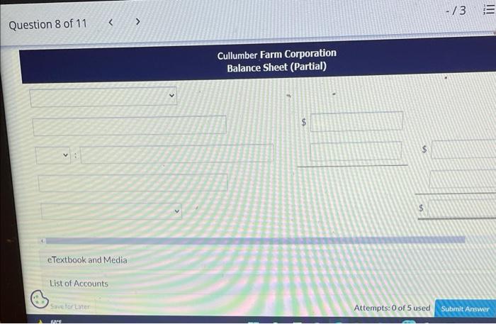 Cullumber Farm Corporation at the end of the current year contained the