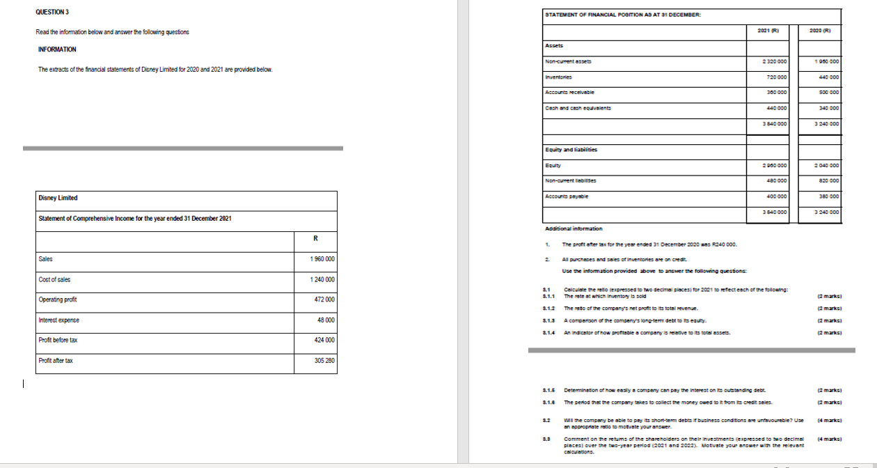 | QUESTION 3 Read the information below and answer the following