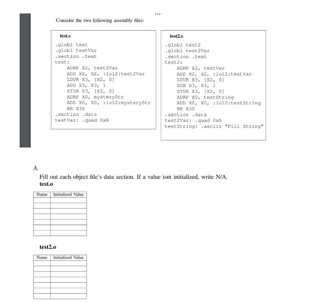  Consider the two following assembly files test.s test2.s .globl test .globl