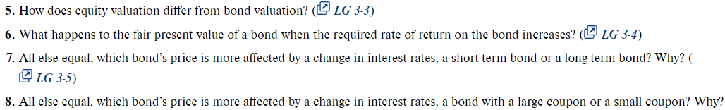 5. How does equity valuation differ from bond valuation? (\ LG