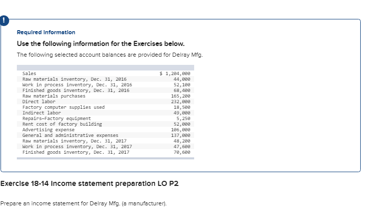  Required Information Use the following information for the Exercises below. The