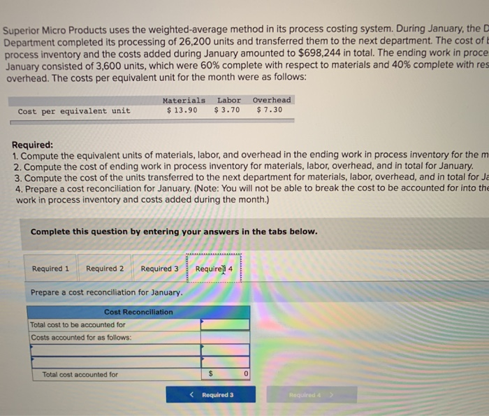 beginning work in process inventory and the costs added during January amounted