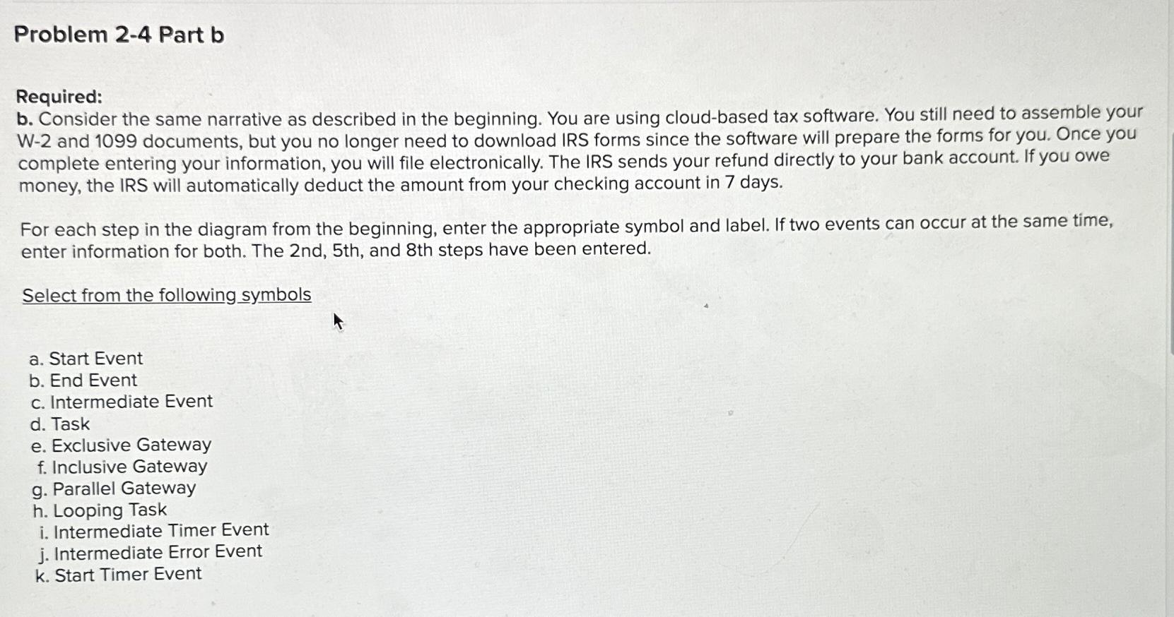 Problem 2-4 Part b Required: b. Consider the same narrative as