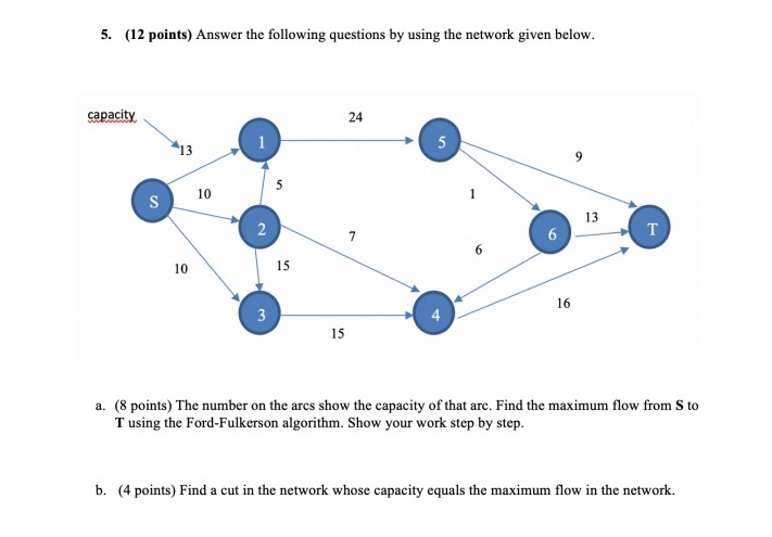  (12 points) Answer the following questions by using the network given