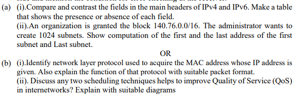  (a)(i).Compare and contrast the fields in the main headers of IPv4