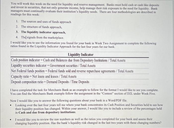  please explain You will work this week on the need for