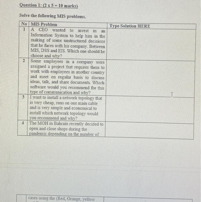  Question 1: 2 x 5 = 10 marks) Type Solution HERE