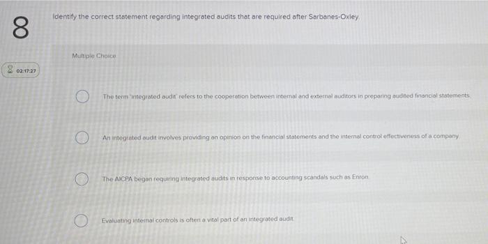  Identify the correct statement regarding integrated audits that are required after