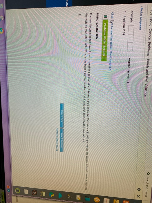  Problems - Bonds and Their Valuation Back to Assignment Q Search