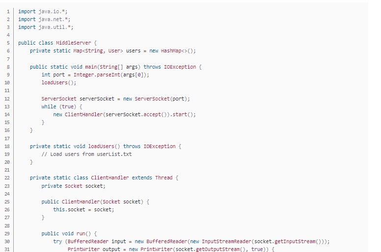  import java.io.*; import java.net.*; import java.util.*; public class MiddleServer { private